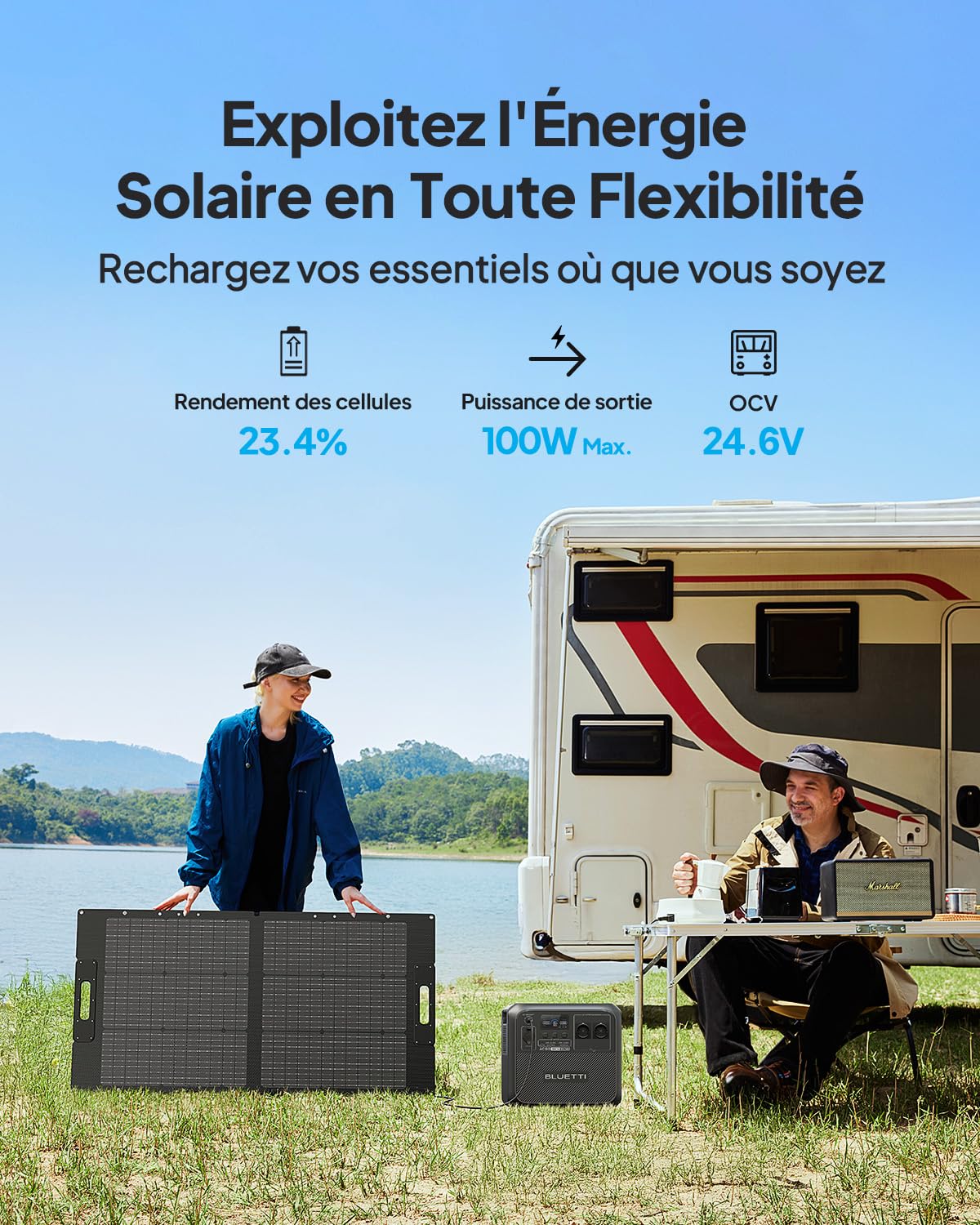 Panneau Solaire BLUETTI 100W Pliable | Compatible AC180 AC200L – Image 2